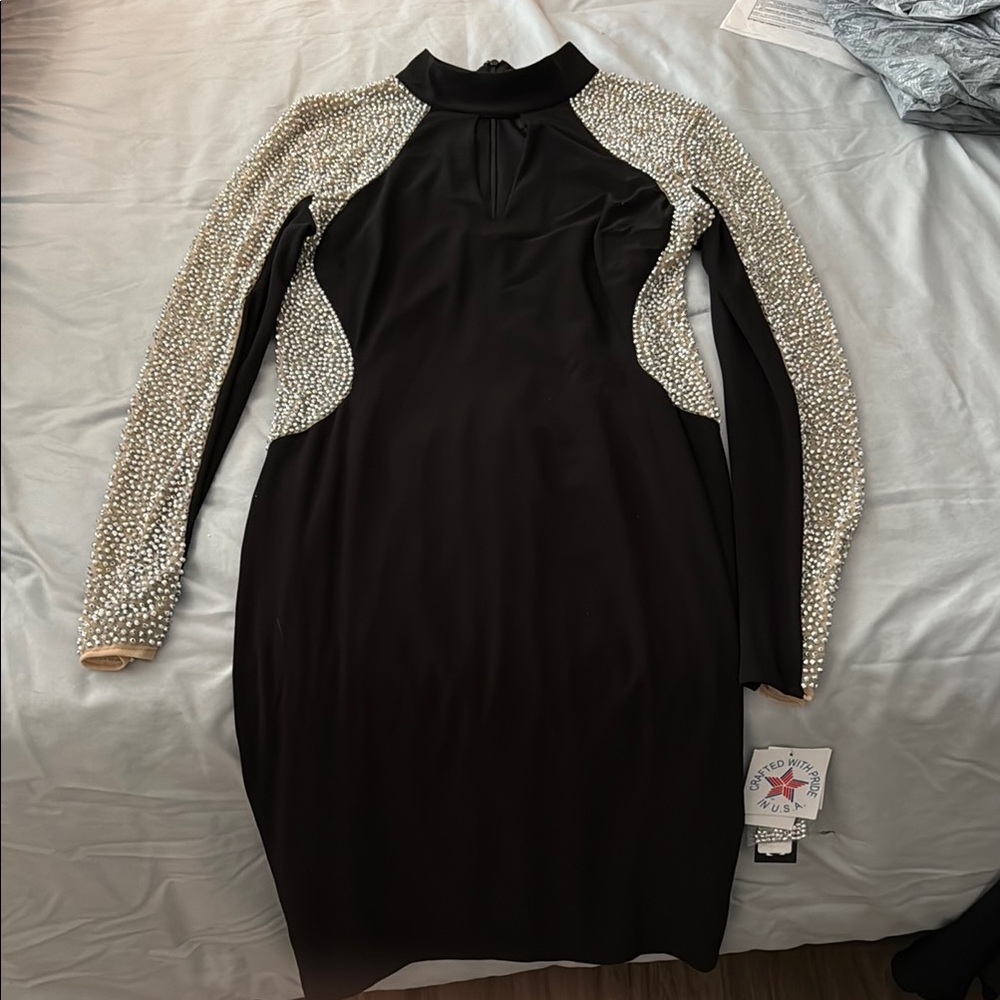 Xscape Black Long Sleeve Mock Neck Bodycon Dress